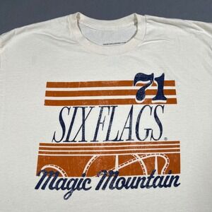 Six Flags Magic Mountain T Shirt Mens XL Beige 1971 Theme Park Retro Graphic Tee